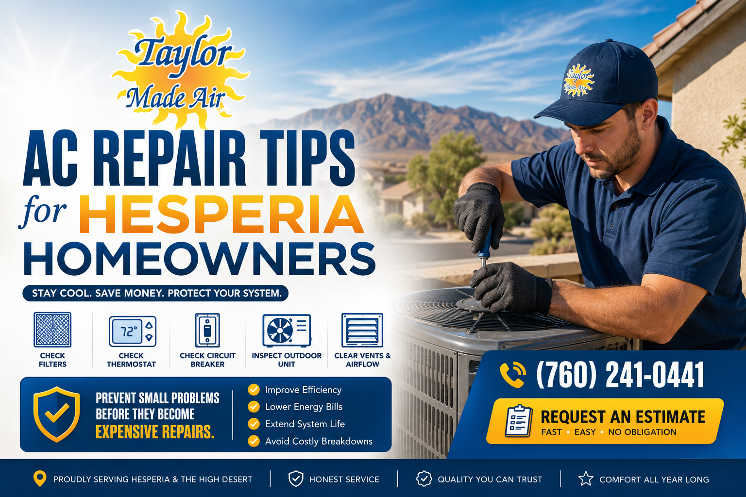 AC repair tips for Hesperia homeowners from Taylor Made Air Inc.